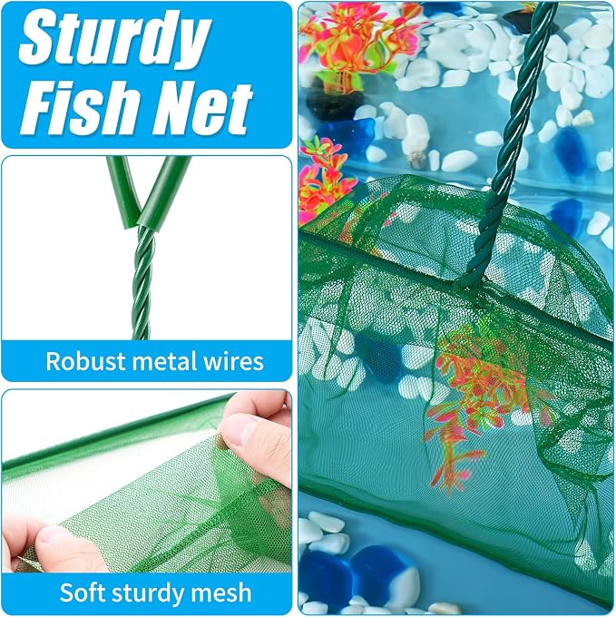 AQUANEAT 8 Inch Aquarium Fish Net, Wastes Skimming Cleaning Tool with Firm Handle for Fish Tanks Small Ponds