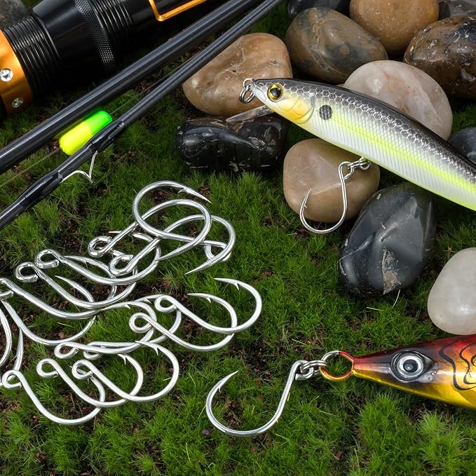 Dr.Fish 30 Pack Single Replacement Hooks for Hard Lures Inline Fishing Hooks High Carbon Steel Spinner Jerkbait Crankbait Popper Walking Bait Plugs