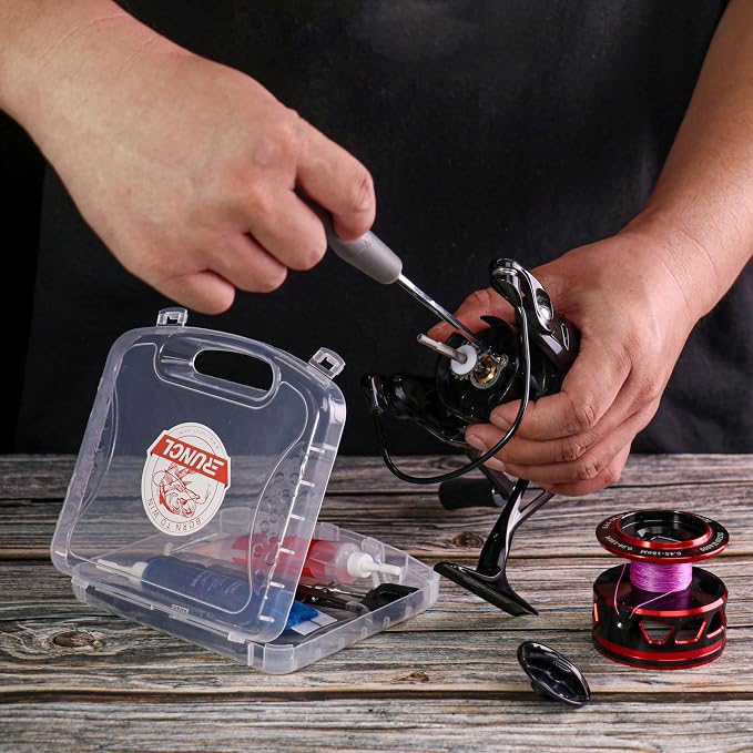 RUNCL 8-in-1 Fishing Reel Repair Kit – Bearing Puller, Magnetic Screwdriver, Wrench, Tweezers, Complete Reel Care Accessories – for Spinning & Baitcasting Reels