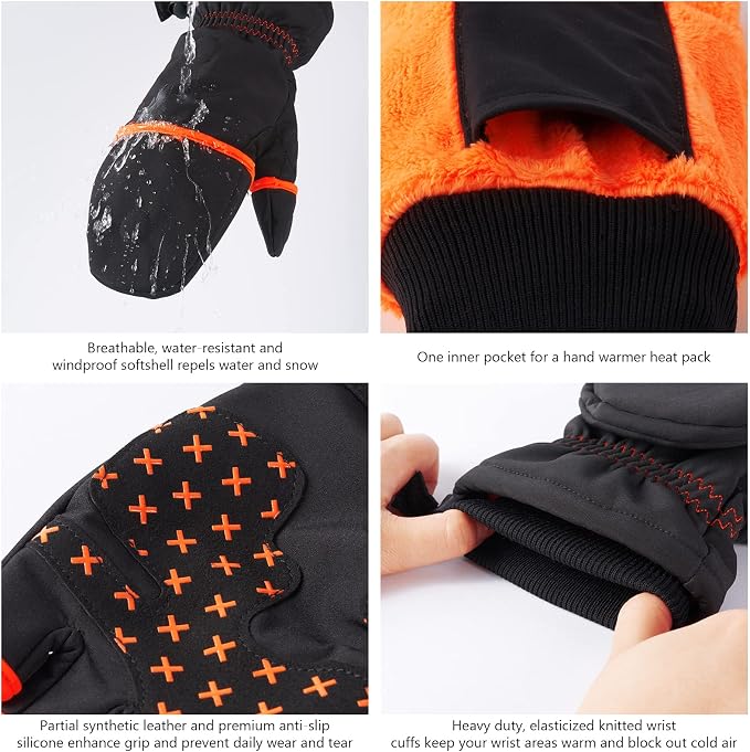 BASSDASH WinteFlex Insulated Ice Fishing Mittens Cold Weather Fingerless Gloves Water Resistant for Men Women Hunting