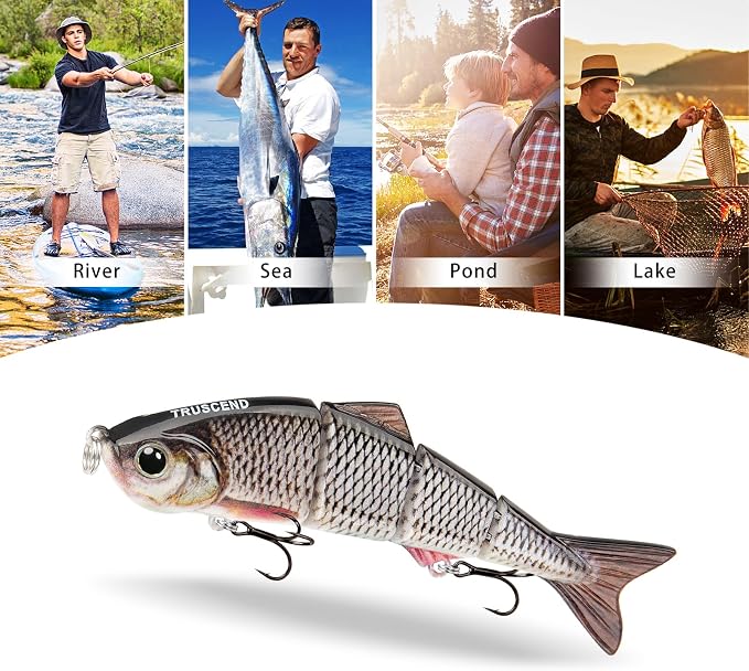 TRUSCEND Swimmax Easy Catch Fishing Lures with BKK Hooks, Wiggling, Vibrating, Rattling and Gurgling for More Bites, Heavy-Duty Dyneema Fiber Jointed Swimbaits for Bass, Trout, Crappie, Walleye, Pike