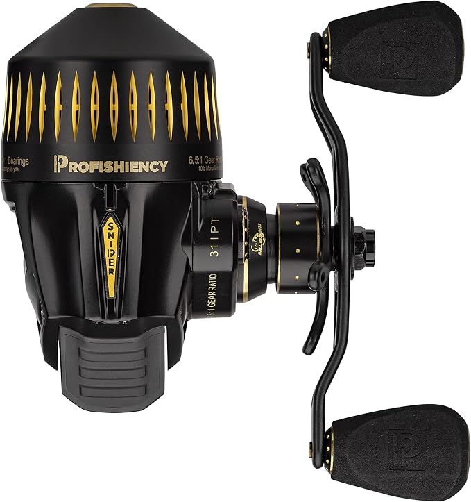 ProFISHiency Sniper High Speed Spincast Reel | Pre-Spooled w/100 Yards 10lb Monofilament Line | 6:5:1 Gear Ratio | Heavy-Duty Aluminum Cone, All-Metal Gears | Fastest spincast Reel in the World