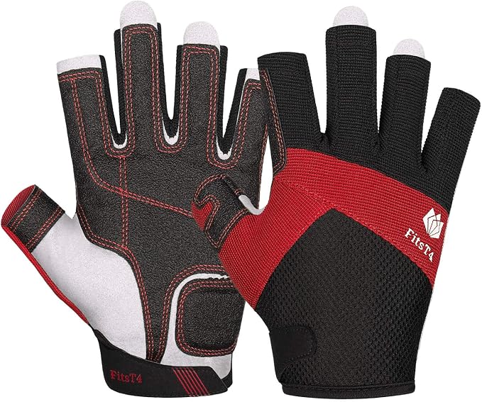 FitsT4 Sports Kayaking Gloves 3/4 or Full Finger Padded Palm Fingerless Gloves for Men Women Youth Perfect for Sailing Paddling Canoeing Boating Workout Rowing SUP and Other Water Sports