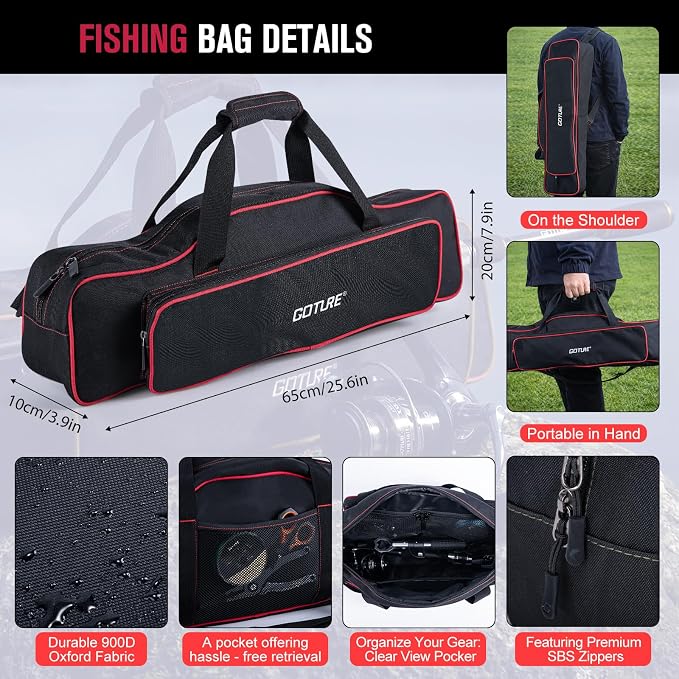 Goture Spinning Fishing Rod & Reel Combo with Carrier Bag,6.6-9FT,Spin Reels, Lures Kit, Pliers, Braided Line, Fish Gripper, Carbon Fiber Freshwater Fishing Rod Full Kit for Starter