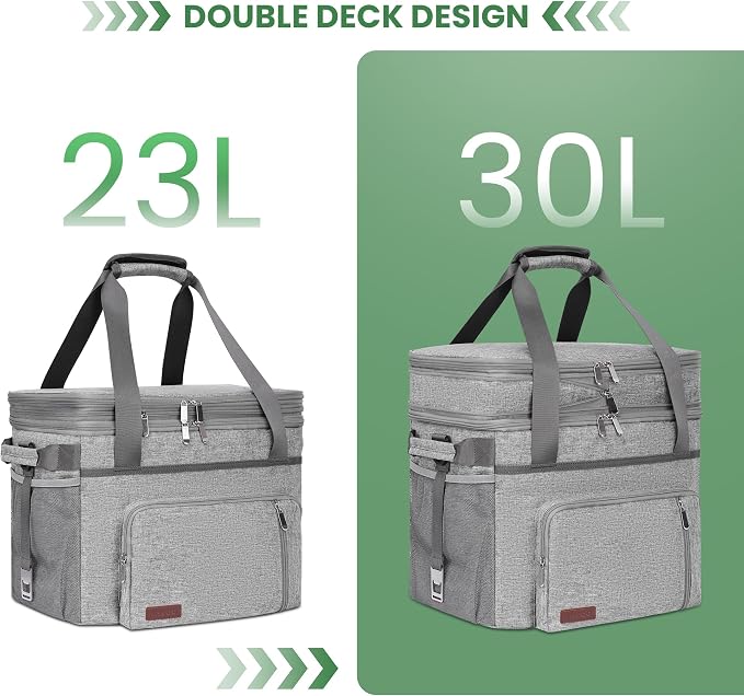 MIYCOO Cooler Bag with Wheels Double Deck - 60 Can Leakproof Insulated Portable Soft Lunch Cooler, Extra Large Expandable Ice Chest Cooler for Beach, Picnic, Camping, Shopping(Gray)