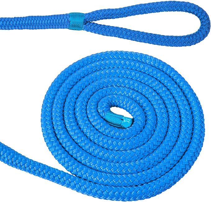 2 Pack 3/8'' x 6' Boat Fender Lines for Mooring, Docking Ties & Small Boat,Premium Marine- Grade Double Braided Nylon Boat Rope with a 5" Eyelet,Anti-Wear & Weather-Resistant-Lake Blue