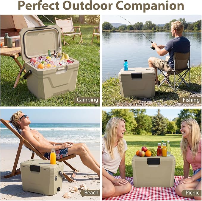 COSTWAY Insulated Portable Cooler, Hard Shell Ice Chest w/ 2 Cup Holders, Bottle Opener, Drain Plug, 3-Day Ice Retention, Outdoor Leak-Proof Dry Box for Beach, Camping, Fishing, Picnic