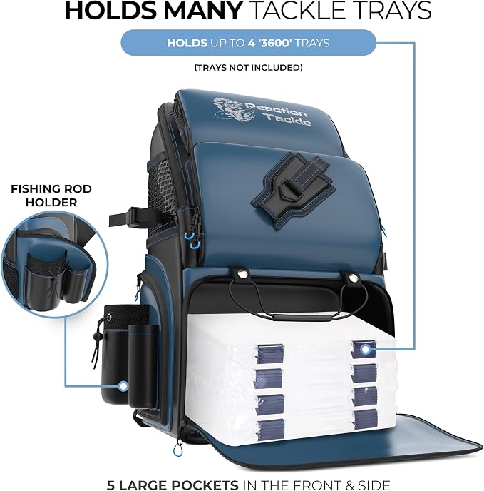 Reaction Tackle Fishing Tackle Bag – Salt Water Resistant Fishing Bag, 1000D PVC Waterproof Material, Tackle Box Organizer with Dividers for 3600 or 3700 Trays