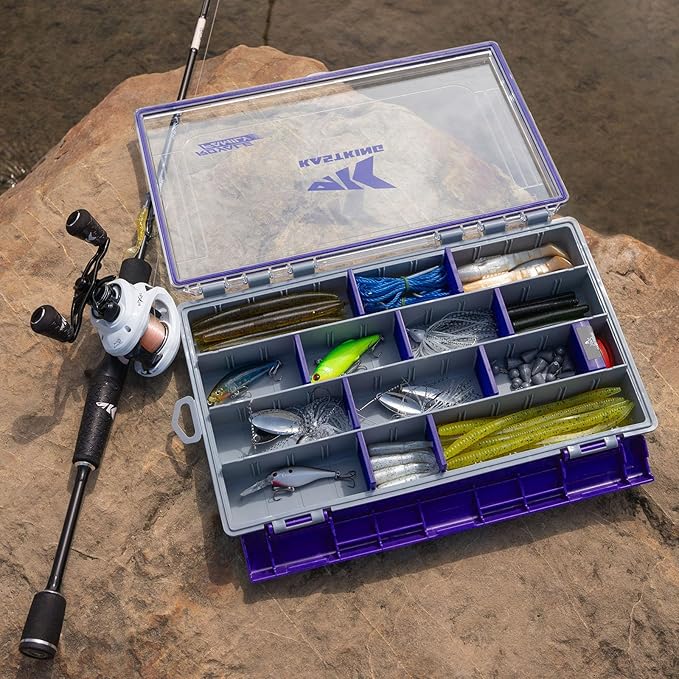 KastKing HyperSeal Waterproof Tackle Box, 3600 and 3700 Tackle Trays, Fishing Tackle Box Organizer with Removable Dividers, Lure Box and Terminal Tackle Storage,Purple
