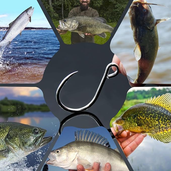 Inline Single Hooks 25Pcs Fishing in line Hooks for Treble Hook Replacement for Hard Lures Large Eye/Barbed Saltwater Freshwater