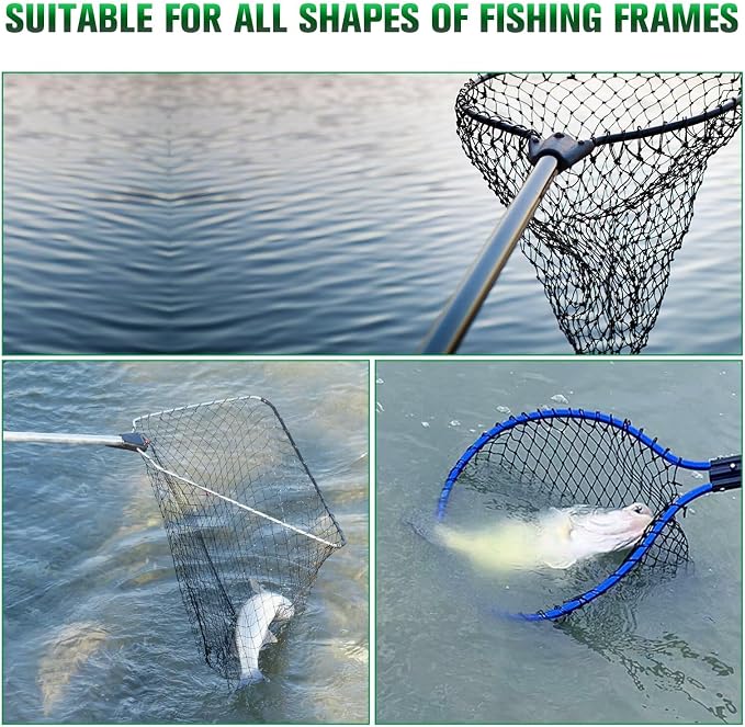 Dovesun Fishing Net Fish Landing Net Foldable Fishing Replacement Net for Freshwater Saltwater Fishing Net Replacement Netting Green/Black 2 Colors Handle/Frame Not Included
