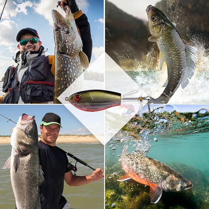Fishing Lure Kit, Bass Fishing Lures with Lifelike 3D Eyes, Top Water Bass Fishing Lures for Freshwater and Saltwater, Ideal Bass Fishing Kit and Teaser Gift for Men