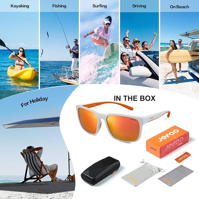 Jefoo Polarized Fishing Sunglasses for Men Women Kayaking Surfing Driving Lightweight Sports Sun Glasses UV Protection