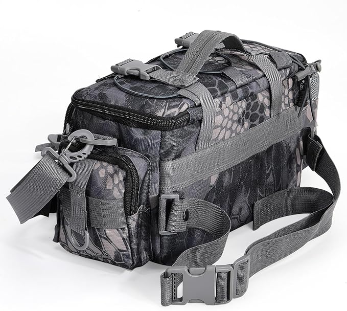 Sougayilang Fishing Tackle Bags with 3600 Tackle Tray - Fishing Tackle Storage Bags for Saltwater or Freshwater Fishing Gear - Padded Shoulder Strap - Tackle Box Bag Fishing Bag(Grey)
