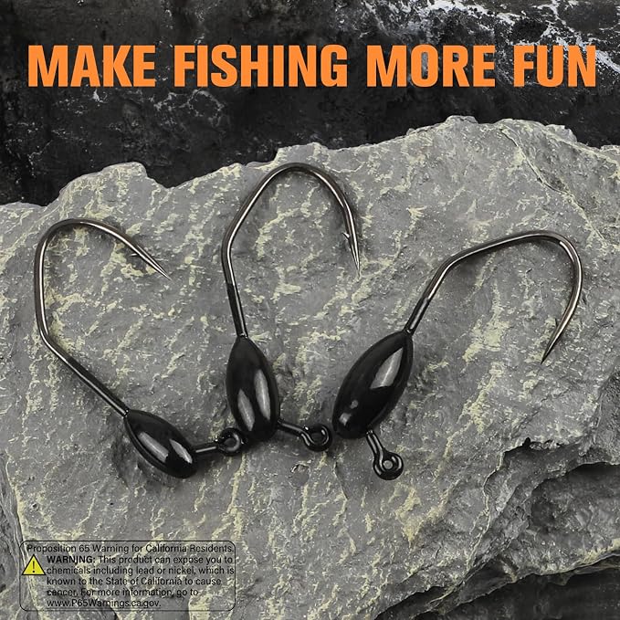 Dovesun Tube Jig Heds, 15pcs Tube Bait Fishing Jigs 3X Strong 3/0 4/0 Bass Hooks for Crappie, Trout, Bass Fishing 1/8oz 3/16oz 1/4oz 3/8oz Tube Jigs Kit for Freshwater Saltwater