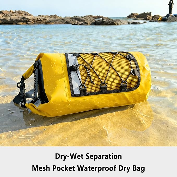 SHENDU 20L Waterproof Dry Bag - Roll-Top Backpack w/Waterproof Phone Case for Kayaking, Hiking, Camping, Boating, Beach Unisex (Yellow)