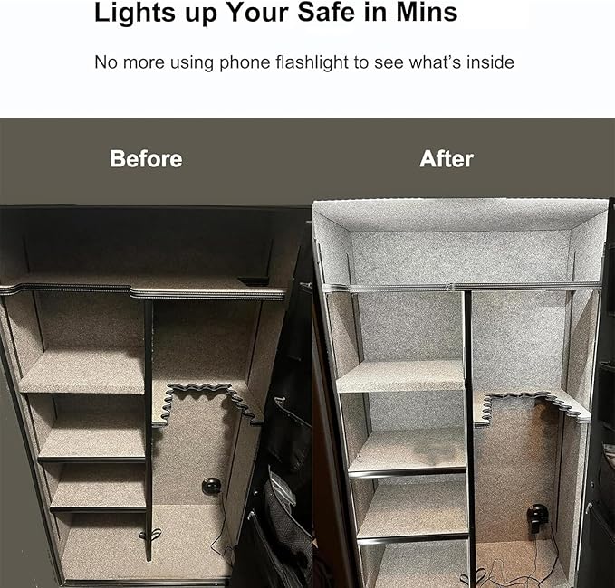 Door Activated Safe Light Kit, Multiple Packs 12 Inch 5000K Black Led Safe Lighting Kit with Power Adapter, Self-Adhesive - Ideal for Safes, Closets, and Pantries
