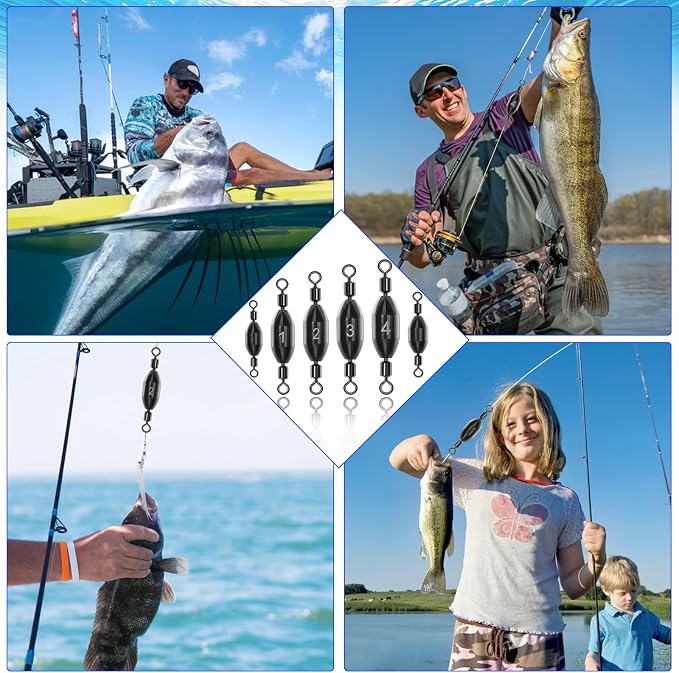 Fishing Weights Swivel Bullet Sinkers Brass Fishing Weights Saltwater Freshwater Bass Sinker Weight with Swivel Rolling 1/4oz, 1/8oz, 1/16oz,1/32oz, 3/8oz, 1/2oz