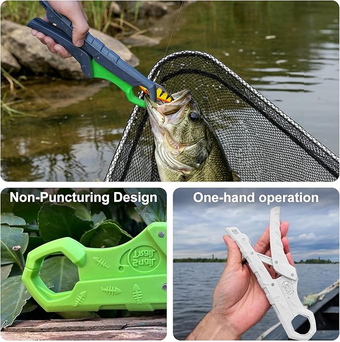 SNAIL TRAIL 2 Pcs Fish Gripper Tool, 7.5" & 9" Floating Lip Grabber, Mouth Holder for Handling Caught Bass, Catfish Pliers Clamp for Scale, Grips for Saltwater & Boat Fishing, Colors May Vary
