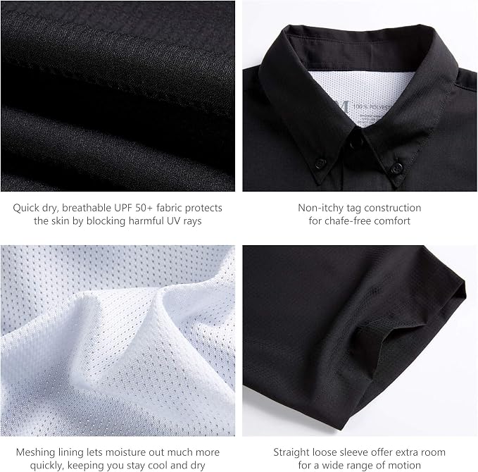 Bassdash UPF 50 Men’s Fishing Dress Shirt Button Down Woven Short Sleeve Outdoor