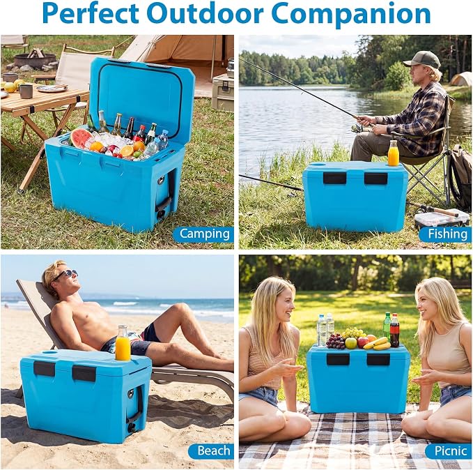 COSTWAY Insulated Portable Cooler, Hard Shell Ice Chest w/ 2 Cup Holders, Bottle Opener, Drain Plug, 3-Day Ice Retention, Outdoor Leak-Proof Dry Box for Beach, Camping, Fishing, Picnic