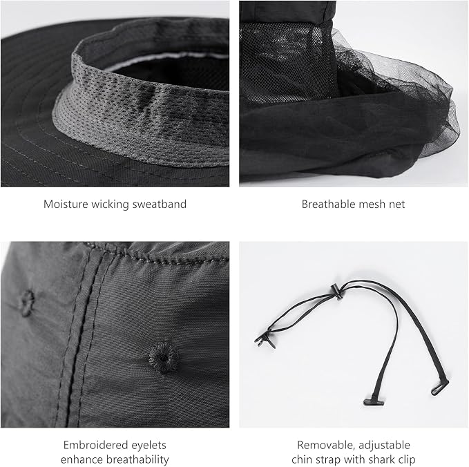 BASSDASH UPF 50+ Mosquito Sun Hat with Hidden Head Net and Neck Flap for Men Women Outdoor Fishing Hiking Camping