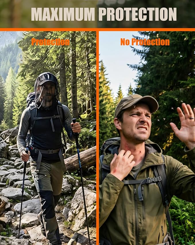 Mosquito Head Net, 2 Pack Ultra Fine Ice Silk Cooling Breathable Soft Large Long Mesh for Outdoors, Fits Most Hats