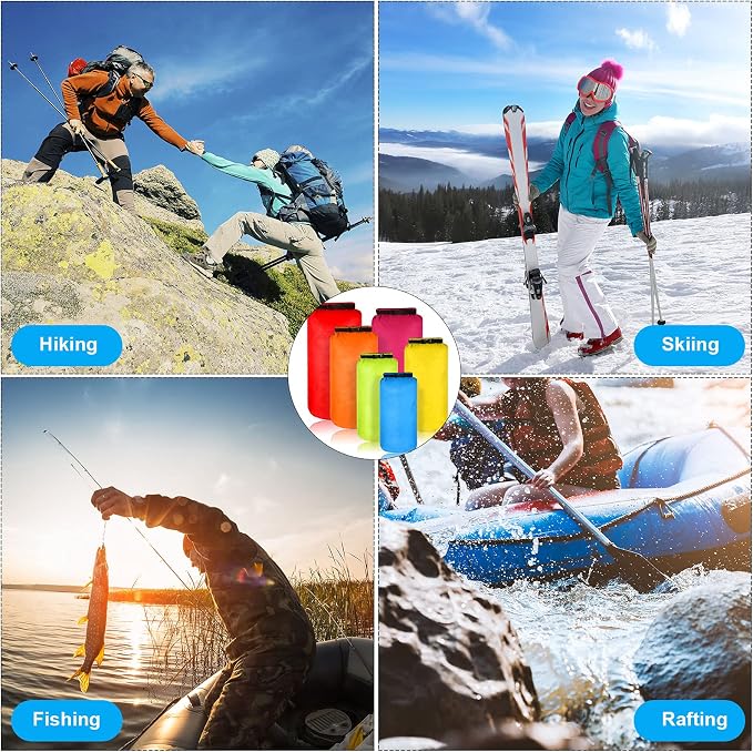 Shappy 6 Pcs Waterproof Dry Bag Set Ultralight Stuff Sack 20/15/10/8/5/3L Backpacking Bag with Long Adjustable Strap Outdoor Keep Gear Dry Sack for Camping Kayaking Boating Hiking Travel