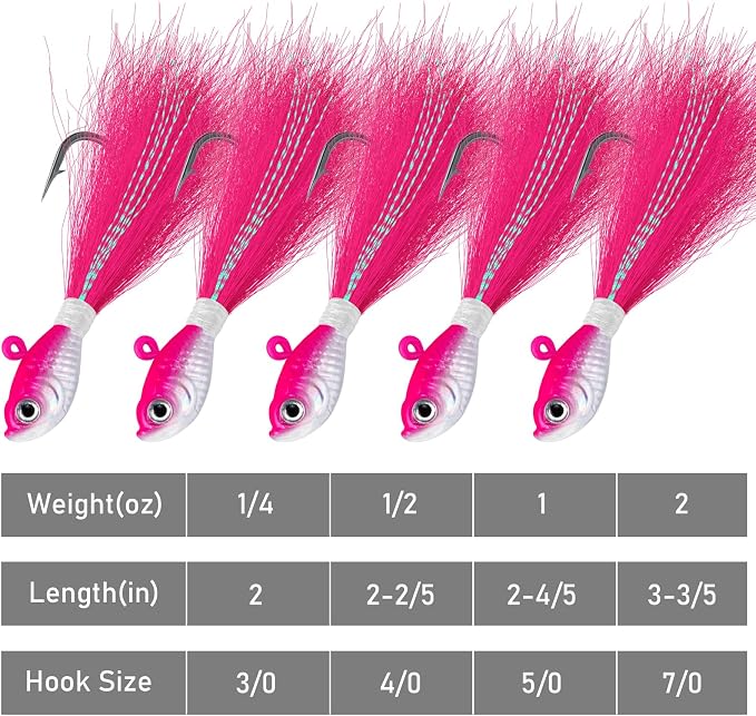 Alwonder 5-Pack Bucktail Jigs Hair Jigs Saltwater Freshwater Fishing Bucktail Lures Surf Fishing Jig Heads White Luminous Chartreuse Swimbait Jig for Bass Flounder Striper Bluefish Halibut Redfish