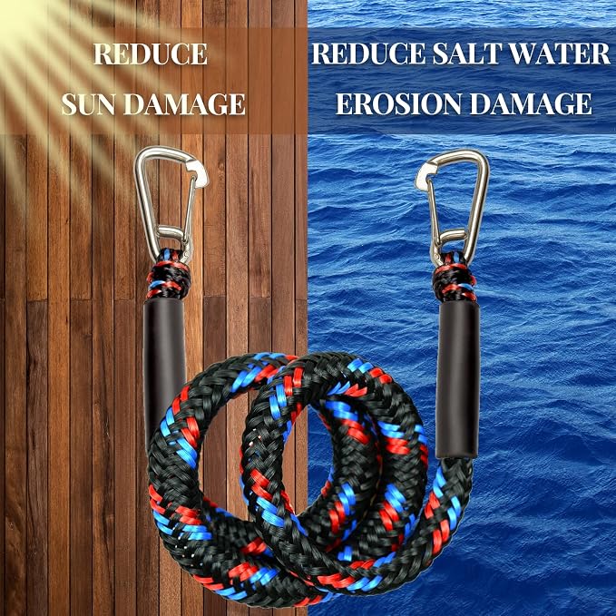Bungee Dock Line Ropes for Mooring With 2 Stainless Steel Clip Accessories - Built-in Snubber for PWC, Kayak, Watercraft, SeaDoo, Jet Ski, Pontoon, Canoe, Power Boat - 2-Pack