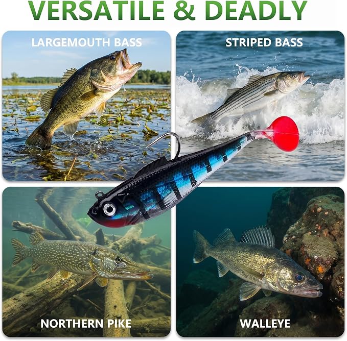 Soft Fishing Lures for Bass Fishing:Pre-Gigged Swim Baits for Saltwater or Freshwater.Soft Plastic Fishing Accessories.