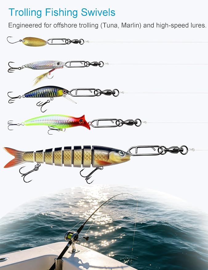 Ball Bearing Fishing Swivels with Speed Clips - 29pcs/Box Black Nickel Stainless Steel Snap Swivels, Size 0# - 4# Saltwater & Freshwater Quick Change Lure Snap