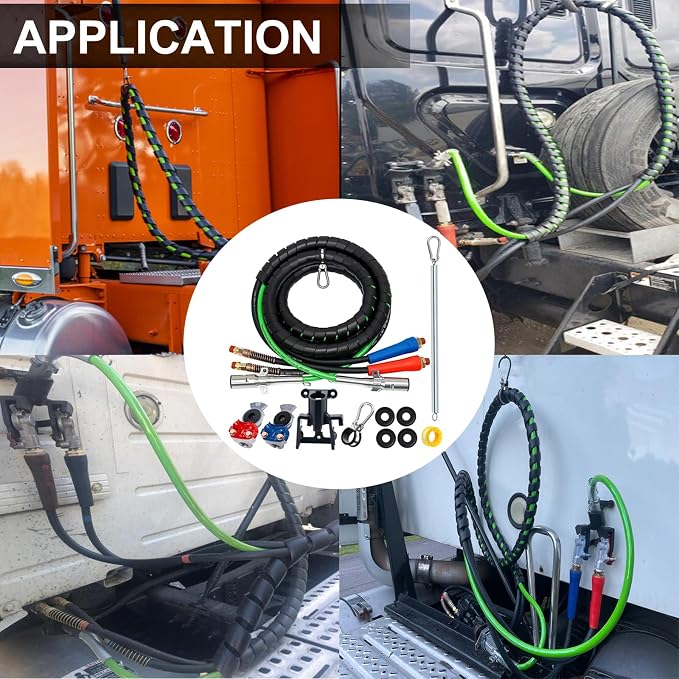 KOOTANS 15FT Semi Truck Air Line Kit 3 in 1 Air Brake Hoses and 7 Way Trailer Cord with Glad Hands, Gladhand Holder and Tender Spring Air Lines Set for Semi Truck Trailer Tractor