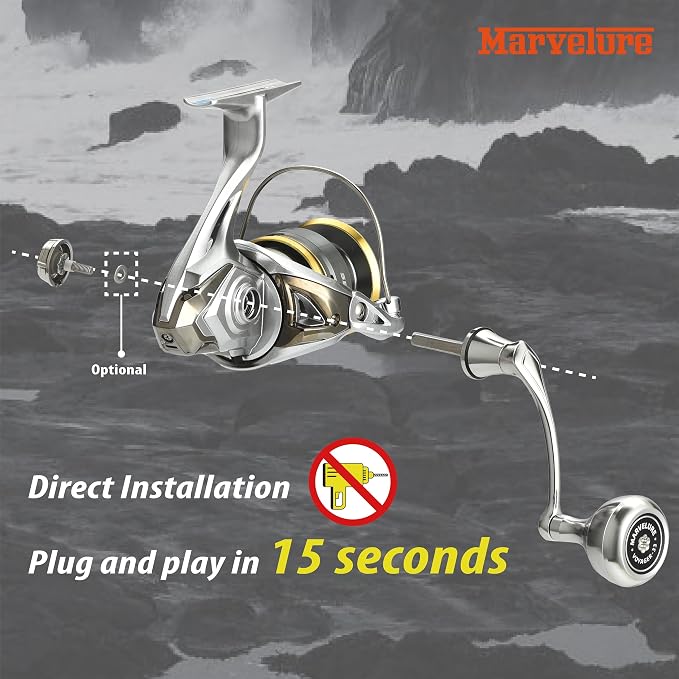 Locked-Type Power Handle (Square Shaft) Compatible for Shimano 17 Nasci Sedona FI Sahara FI Nexave FI, 19 Sienna FG, 22 Catana FE, Spinning Reels