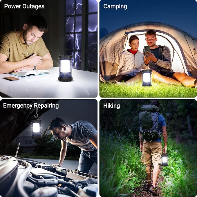 Camping Lantern, 3200LM LED Lanterns for Power Outages, 4600mAh Phone Charger & Rechargeable Lantern, 5 Light Modes Camping Lights & Lanterns for Hurricane/Emergency, Camping Accessories-2 Pcs