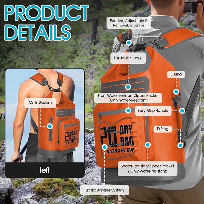 MORXPLOR Dry Bag Waterproof,5L/10L/20L/30L/40L/55L Roll Top Dry Bag Backpack with WaterProof Phone Case for Swim,Kayak