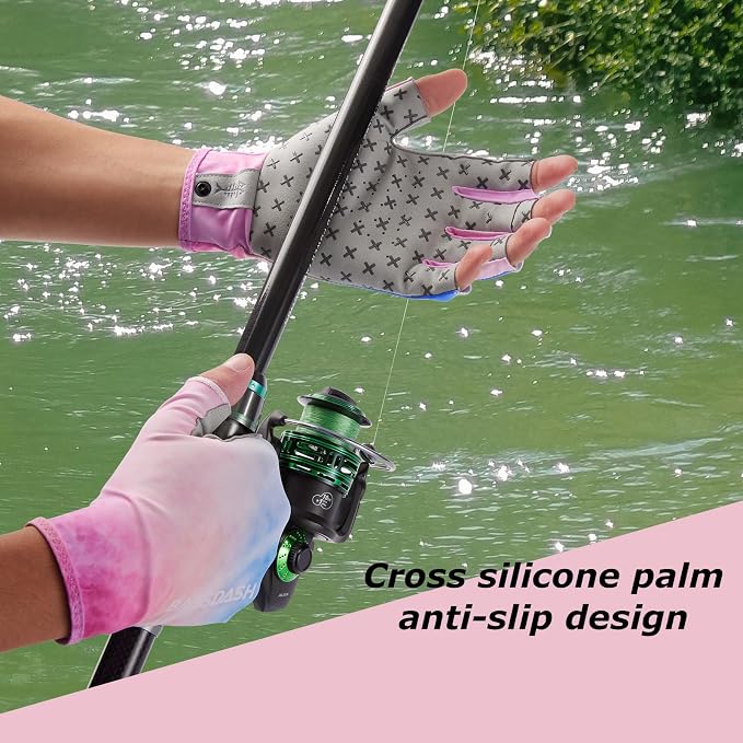 BASSDASH 3/4 Finger UPF 50+ Sun Gloves Breathable Anti-Slip Silicone Palm for Men Women Fishing Fingerless Cycling Running