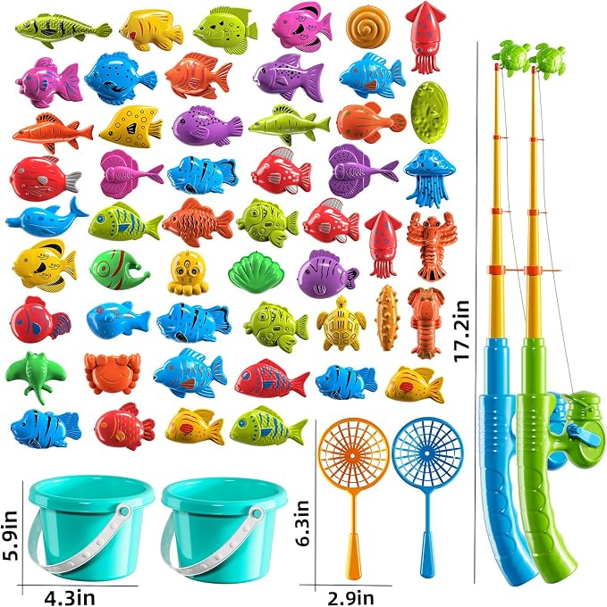NIPLOOOW Magnetic Fishing Game Pool Toys for Kids 3-5, Water Table Bathtub Kiddie Party Toy with Pole Rod Net Plastic Floating Fish, Outdoor Toys for Kids Age 3 4 5 6 7 8 Year Old