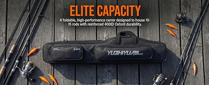 Fishing Rod Bag, 4000D Oxford Waterproof Fishing Rod & Reel Organizer Bag, Roll-Up Foldable Travel Carry Case Holds 6-15 Rods & Tackle, Heavy Duty Fishing Bag for Men