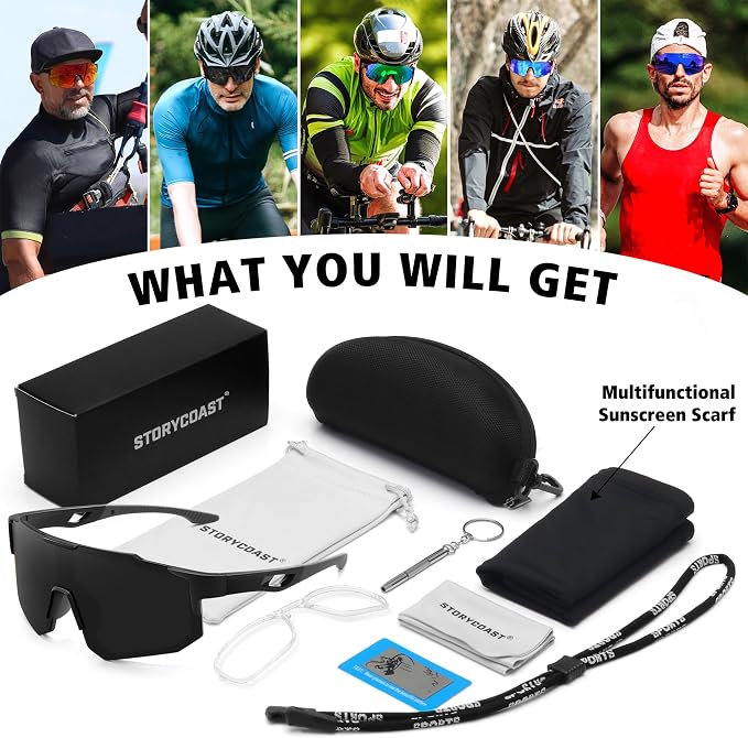 STORYCOAST Polarized Sports Sunglasses for Men Women,Driving Fishing Cycling Mountain Bike Sunglasses UV400 Protection