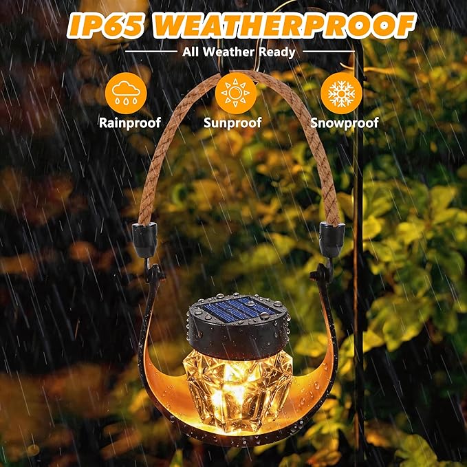 Toodour 2 Pack Hanging Solar Lantern Outdoor -Solar Lanterns with Flickering Flame, Waterproof Garden Lights Hanging Lights for Camping, Patio, Deck, Yard, Path, Garden, Porch Outdoor Decorations