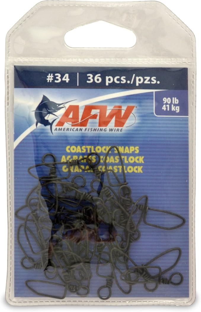AFW Brass Coastlock Snap Swivels – Durable Fishing Gear with High-Strength Wire Snaps, Black Oxide Finish, Prevents Line Twisting & Kinking, Supports Up to 350 lb Test.