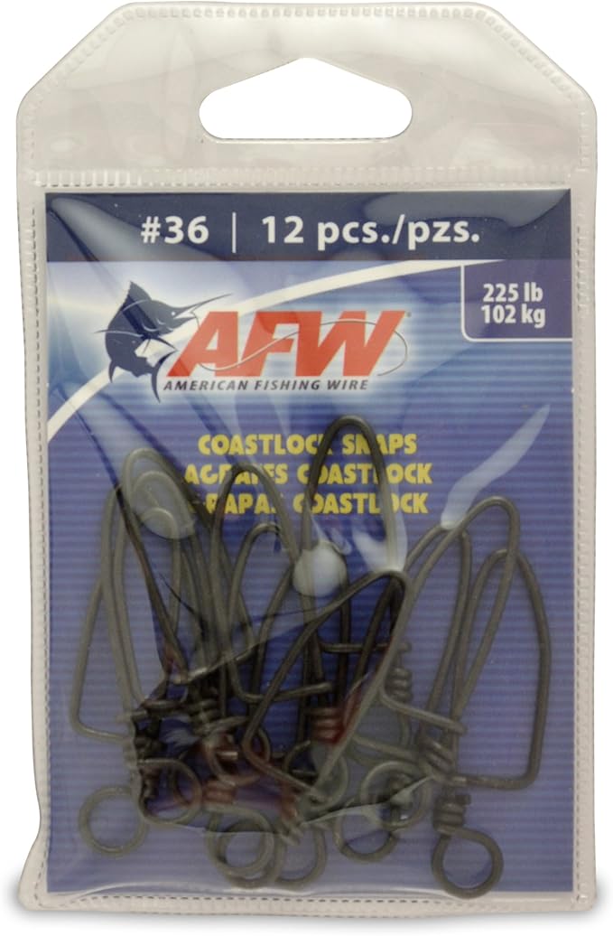 AFW Brass Coastlock Snap Swivels – Durable Fishing Gear with High-Strength Wire Snaps, Black Oxide Finish, Prevents Line Twisting & Kinking, Supports Up to 350 lb Test.