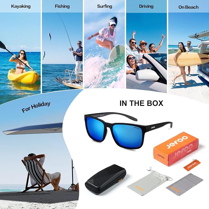 Jefoo Polarized Fishing Sunglasses for Men Women Kayaking Surfing Driving Lightweight Sports Sun Glasses UV Protection