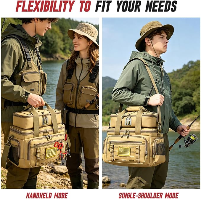 Fishing Tackle Bag, Equipped With 4 Tackle Boxes and Detachable Reel Storage Pouch, Waterproof Fishing Gear Organizer, Durable Angling Equipment, Featuring an Adjustable Shoulder Strap