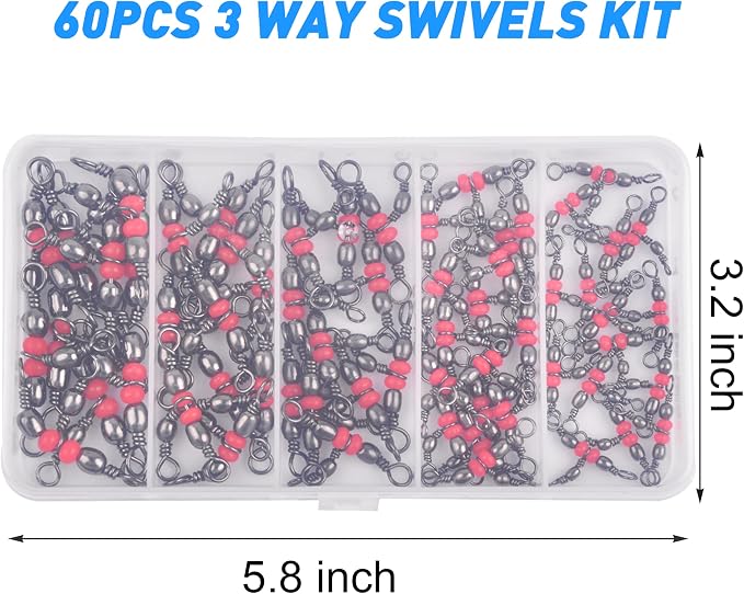 Fishing Swivels 3 Way Swivel Kit, 60pcs Cross-line Crane Swivels Fishing Tackle Hook Lure Line Connector for 3 Way Rig Catfish Rig