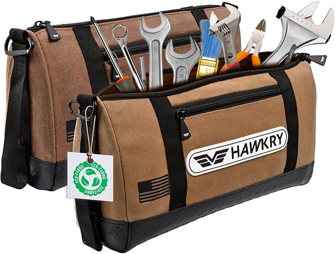 HAWKRY Heavy Duty Canvas Tool Bag Set of 2 ā Waterproof Canvas Zipper Pouch, Garden Tool Bag, Construction Bags Heavy Duty, Small Zipper Pouch, Motorcycle Tool, Multipurpose Fishing Bag