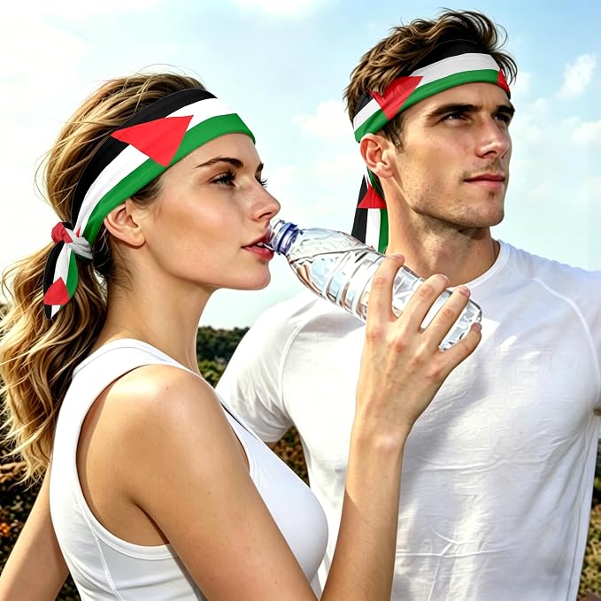 Flag Tie Headbands for Men Women, Moisture Wicking Sweatband Breathable Sports Headwrap, Non-Slip Stretchy Adjustable Fitness Hair Band