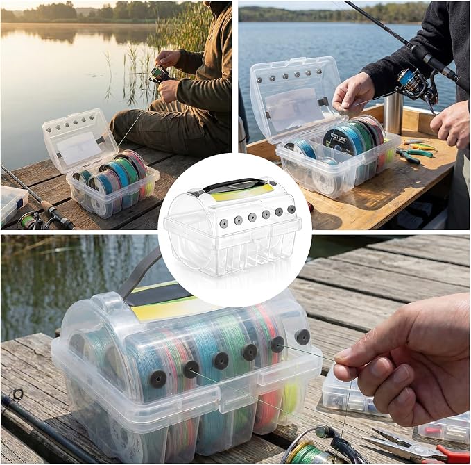 2 Pcs Fishing Line Holder Storage Box Clear Multi-Functional Fishing Line Organizer Caddy with Spooler, Portable Tackle Case for Organized Fish Gear Storage Holder