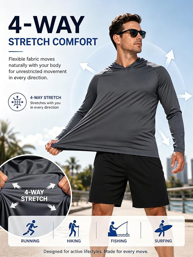 ZITY 3 Pack Men's Sun Protection Hoodie Shirt Fishing Shirts for Men UPF 50+ Long Sleeve Shirt Lightweight Rash Guard